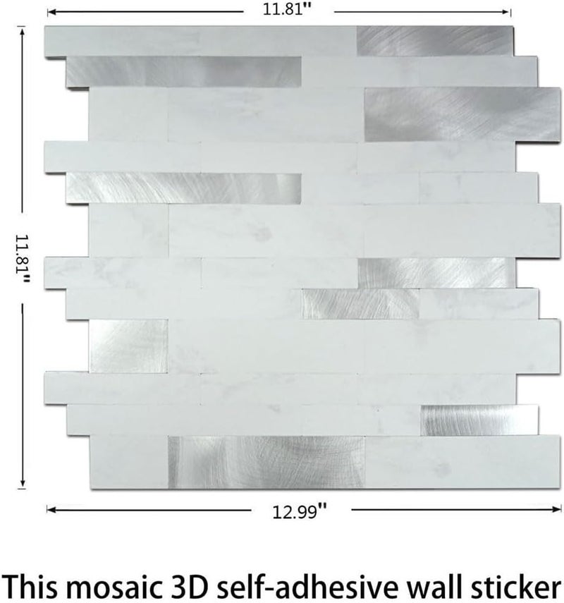 weimeisc 10 Sheets Peel and Stick Backsplash Tile for Kitchen, Self-Adhesive Mosaic Tile, Stick on Bathroom Vanities，Fireplace Décor, Laundry Table(11.25" X 12.7") (White + Silver) - Image 3